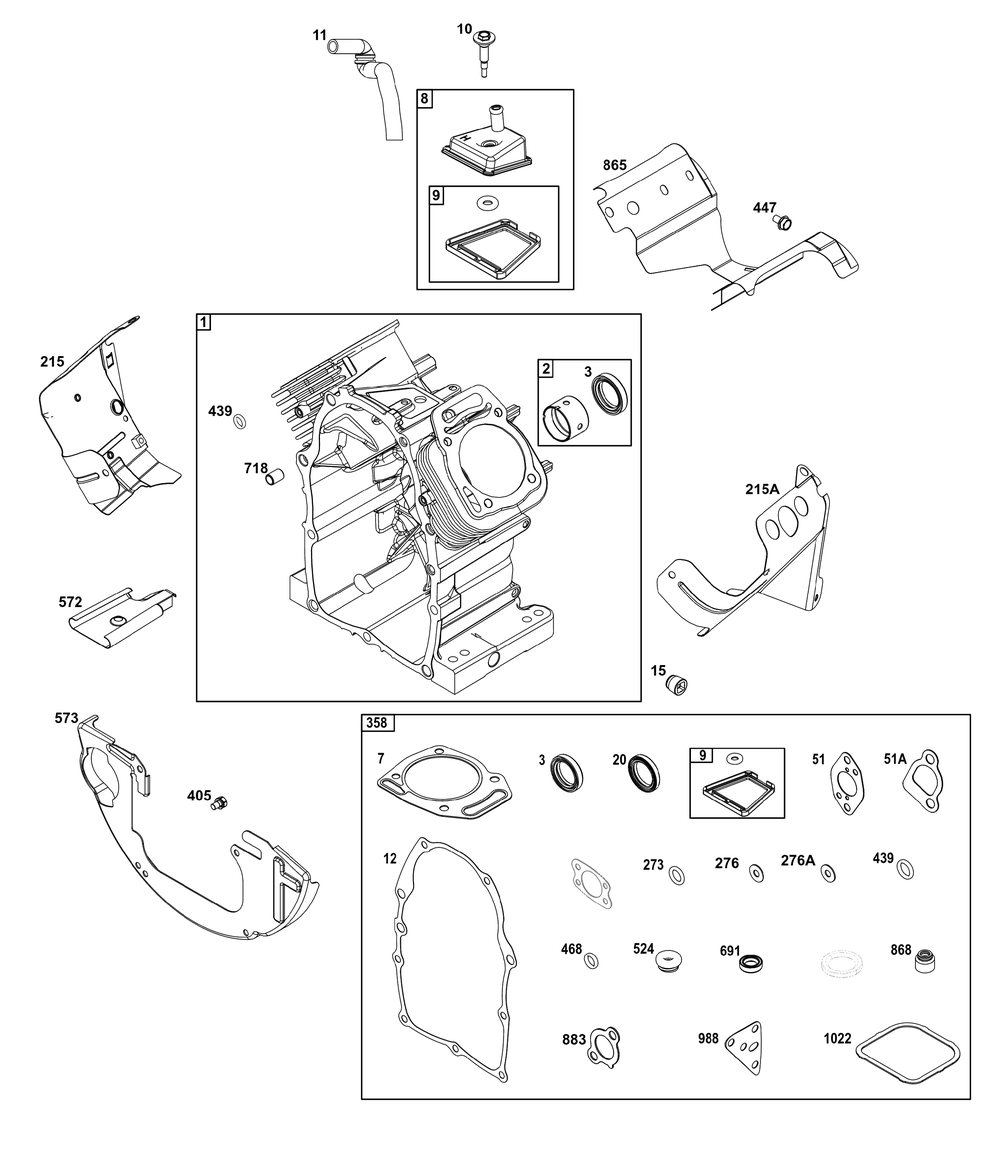 Cylinder Group Diagram and Parts List for 296442-0010-H5 200000 - 399999 Briggs and Stratton Engine